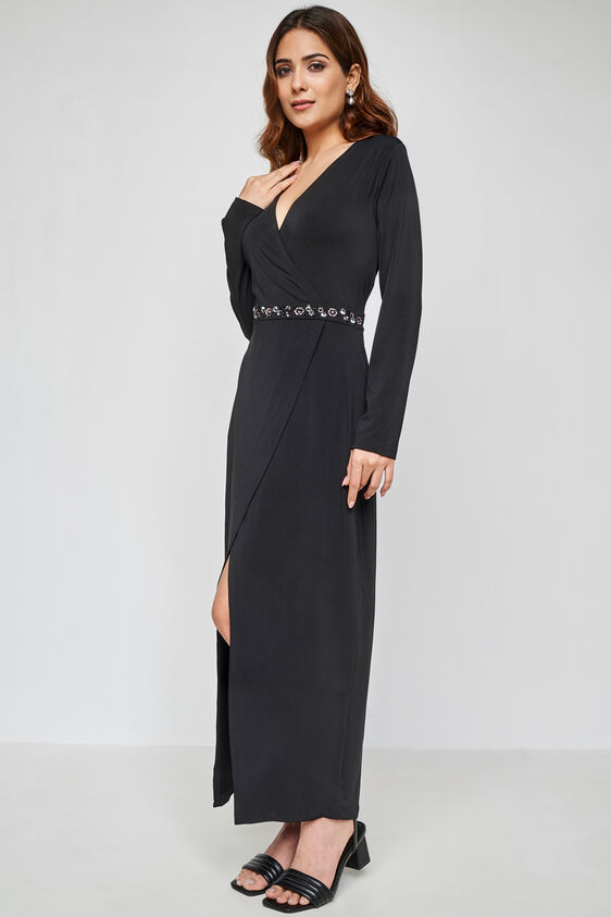 Black Long Length Flared Fit And Flare Gown, Black, image 4